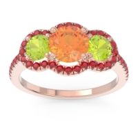 Citrine Ring In 14K Rose Gold With Peridot And Ruby Attika Round Three-stone Ring