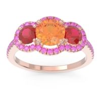 Citrine Ring In 18K Rose Gold With Ruby And Pink Tourmaline Attika Round Three-stone Ring