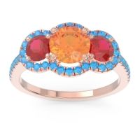 Citrine Ring In 18K Rose Gold With Ruby And Swiss Blue Topaz Attika Round Three-stone Ring