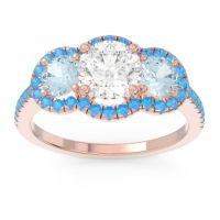 Lab Diamond Ring In 18K Rose Gold With Aquamarine And Swiss Blue Topaz Attika Round Three-stone Ring