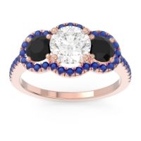 Lab Diamond Ring In 14K Rose Gold With Black Onyx And Blue Sapphire Attika Round Three-stone Ring