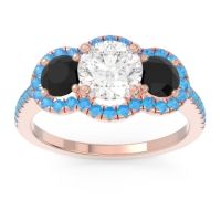 Lab Diamond Ring In 14K Rose Gold With Black Onyx And Swiss Blue Topaz Attika Round Three-stone Ring