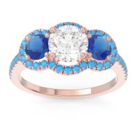 Lab Diamond Ring In 18K Rose Gold With Blue Sapphire And Swiss Blue Topaz Attika Round Three-stone Ring