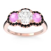Lab Diamond Ring In 18K Rose Gold With Pink Tourmaline And Black Onyx Attika Round Three-stone Ring