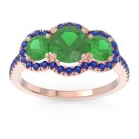 Emerald Ring In 14K Rose Gold With Blue Sapphire Attika Round Three-stone Ring