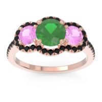 Emerald Ring In 14K Rose Gold With Pink Tourmaline And Black Onyx Attika Round Three-stone Ring