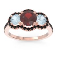 Garnet Ring In 18K Rose Gold With Aquamarine And Black Onyx Attika Round Three-stone Ring