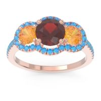 Garnet Ring In 18K Rose Gold With Citrine And Swiss Blue Topaz Attika Round Three-stone Ring