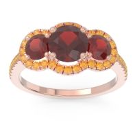 Garnet Ring In 18K Rose Gold With Citrine Attika Round Three-stone Ring
