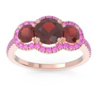 Garnet Ring In 14K Rose Gold With Pink Tourmaline Attika Round Three-stone Ring