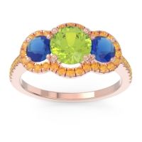 Peridot Ring In 14K Rose Gold With Blue Sapphire And Citrine Attika Round Three-stone Ring