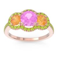 Pink Tourmaline Ring In 18K Rose Gold With Citrine And Peridot Attika Round Three-stone Ring