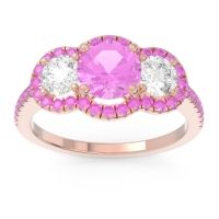 Pink Tourmaline Ring In 18K Rose Gold With Lab Diamond Attika Round Three-stone Ring
