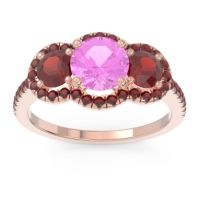 Pink Tourmaline Ring In 14K Rose Gold With Garnet Attika Round Three-stone Ring