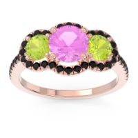 Pink Tourmaline Ring In 18K Rose Gold With Peridot And Black Onyx Attika Round Three-stone Ring