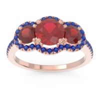 Ruby Ring In 14K Rose Gold With Garnet And Blue Sapphire Attika Round Three-stone Ring