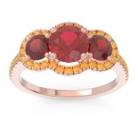 Ruby Ring In 18K Rose Gold With Garnet And Citrine Attika Round Three-stone Ring