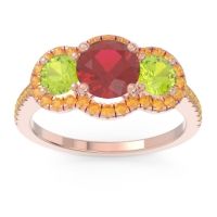 Ruby Ring In 18K Rose Gold With Peridot And Citrine Attika Round Three-stone Ring