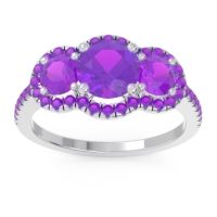 Amethyst Ring In Palladium Attika Round Three-stone Ring