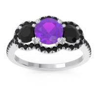Amethyst Ring In Palladium With Black Onyx Attika Round Three-stone Ring