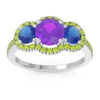 Amethyst Ring In 14k White Gold With Blue Sapphire And Peridot Attika Round Three-stone Ring