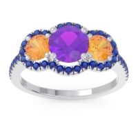 Amethyst Ring In Palladium With Citrine And Blue Sapphire Attika Round Three-stone Ring