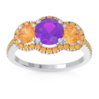 Amethyst Ring In Palladium With Citrine Attika Round Three-stone Ring