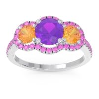 Amethyst Ring In Palladium With Citrine And Pink Tourmaline Attika Round Three-stone Ring