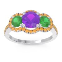 Amethyst Ring In Palladium With Emerald And Citrine Attika Round Three-stone Ring