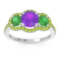 Amethyst Ring In 14k White Gold With Emerald And Peridot Attika Round Three-stone Ring
