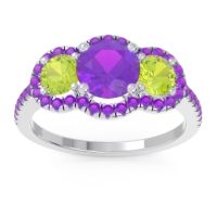 Amethyst Ring In Palladium With Peridot Attika Round Three-stone Ring