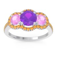 Amethyst Ring In Palladium With Pink Tourmaline And Citrine Attika Round Three-stone Ring