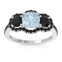 Aquamarine Ring In 18k White Gold With Black Onyx Attika Round Three-stone Ring