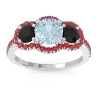 Aquamarine Ring In Palladium With Black Onyx And Ruby Attika Round Three-stone Ring