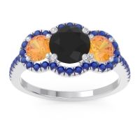Black Onyx Ring In Palladium With Citrine And Blue Sapphire Attika Round Three-stone Ring