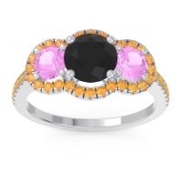 Black Onyx Ring In Palladium With Pink Tourmaline And Citrine Attika Round Three-stone Ring