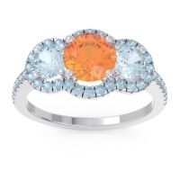 Citrine Ring In 14k White Gold With Aquamarine Attika Round Three-stone Ring