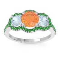 Citrine Ring In Palladium With Aquamarine And Emerald Attika Round Three-stone Ring
