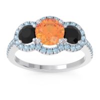 Citrine Ring In Palladium With Black Onyx And Aquamarine Attika Round Three-stone Ring