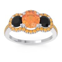Citrine Ring In Palladium With Black Onyx Attika Round Three-stone Ring
