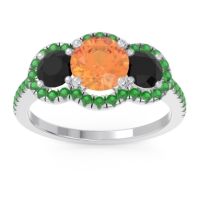 Citrine Ring In Palladium With Black Onyx And Emerald Attika Round Three-stone Ring