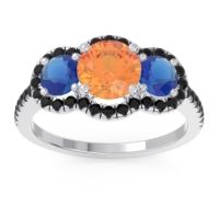 Citrine Ring In Palladium With Blue Sapphire And Black Onyx Attika Round Three-stone Ring