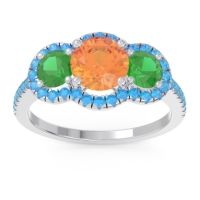Citrine Ring In Palladium With Emerald And Swiss Blue Topaz Attika Round Three-stone Ring