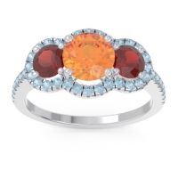 Citrine Ring In 18k White Gold With Garnet And Aquamarine Attika Round Three-stone Ring