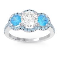 Lab Diamond Ring In Palladium With Swiss Blue Topaz And Aquamarine Attika Round Three-stone Ring
