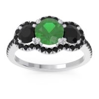 Lab Emerald Ring In Palladium With Black Onyx Attika Round Three-stone Ring