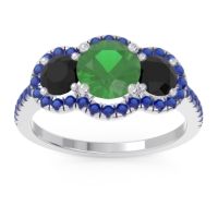 Lab Emerald Ring In Palladium With Black Onyx And Blue Sapphire Attika Round Three-stone Ring