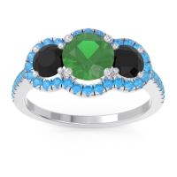 Emerald Ring In Palladium With Black Onyx And Swiss Blue Topaz Attika Round Three-stone Ring