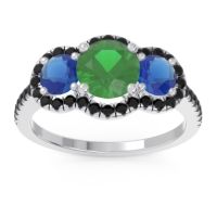 Lab Emerald Ring In Palladium With Blue Sapphire And Black Onyx Attika Round Three-stone Ring