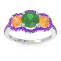 Emerald Ring In Palladium With Citrine And Amethyst Attika Round Three-stone Ring